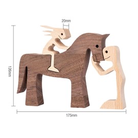 Holzfiguren,Familie Welpe Holz Schnitzerei Ornamente,Katzen Deko,Natürliches Massivholz Niedlich Welpen,Pferd,Kätzchen und Menschen Statue Skulptur,Hand Geschnitzte Home Decor (Paar und Pferd)