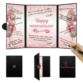 DARUNAXY Rose Gold Happy Workiversary Party Decorations, Happy Work Anniversary Alternative Signature Guest Book for Women Pink Employee Business Gifts Signing Card Board for Office Supplies