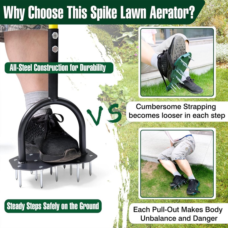 Jardineer Lawn Aerator Spike Tool, Updated 36" Metal Grass Aerator