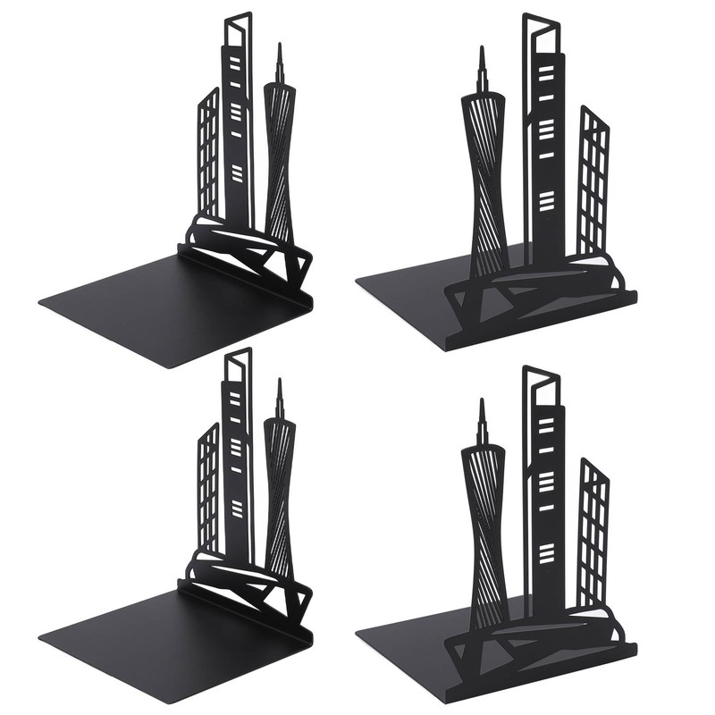 4pcs Bookends Black Architectural Style Decorative Non Slip Metal Desktop