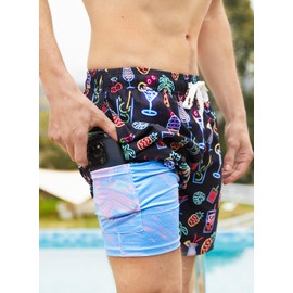 Vintage 80s 90s Swimming Trunks for Men Compression Lined Swim Trunks Black Lightweight Beach Surfing Sport Shorts L