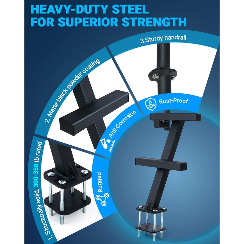 Boat Trailer Steps with Handrail Heavy-Duty Boats Boarding Step Ladder