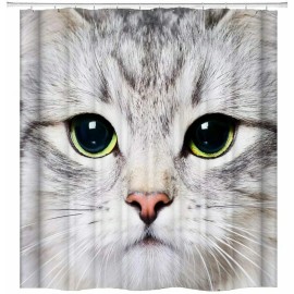 Unbranded Funny-Cat with Big Face Bathroom Shower Curtain Fabric Polyester Bath Curtains