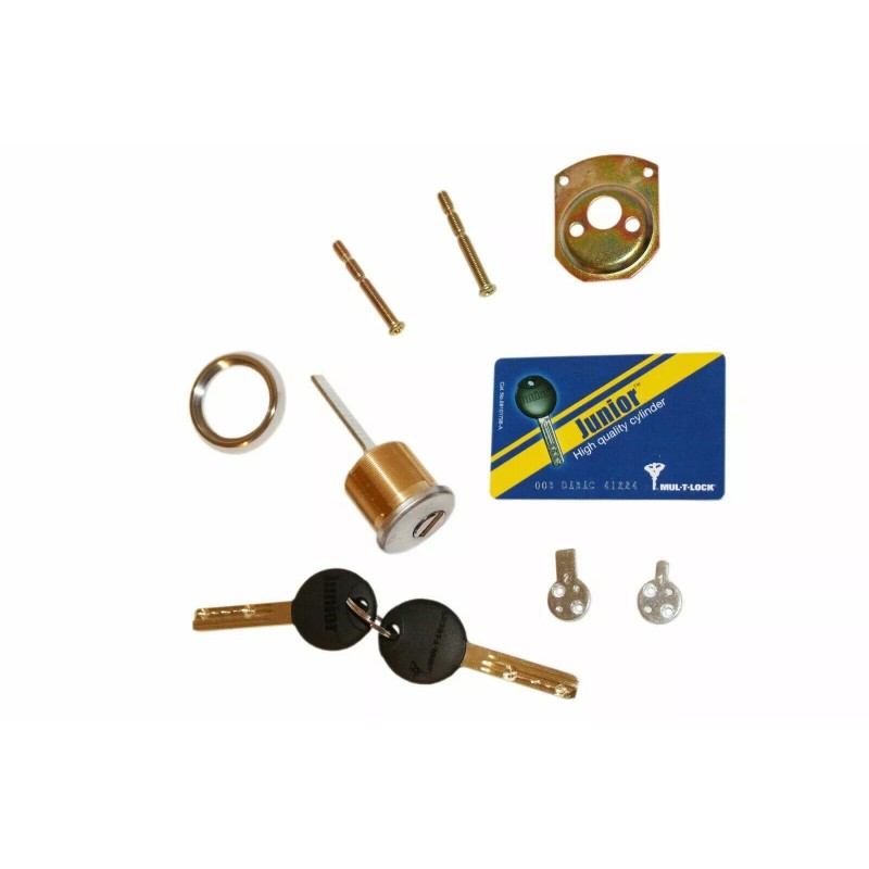 Mul-T-Lock Junior Satin Chrome Rim/Mortise Cylinder With 2 Keys -