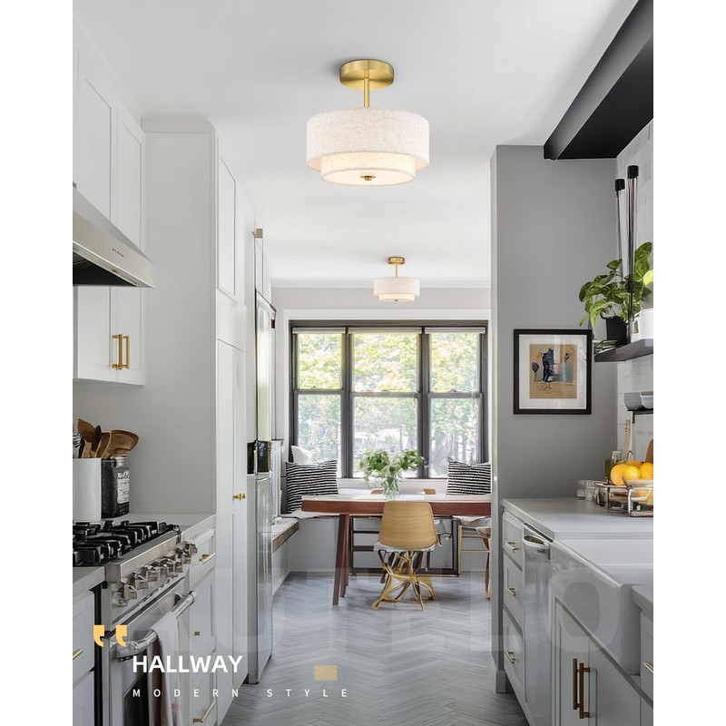 AUTELO Semi Flush Mount Ceiling Light, 12" Gold Light Fixtures