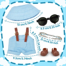 Blue Doll Clothes Set for 17cm Dolls Pink Push Toy Outfit Accessories with Romper, Bucket Hat, Shoes, Cross Necklace, Black Sunglasses Plush Toy Decorations for Gift 17cm Doll Clothes No Doll