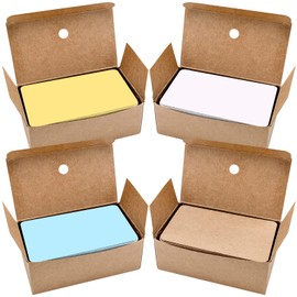 Pack of 400 Blank Paper Cards, 8.8 x 5.3 cm Kraft Paper Cards, Memory Word Cards, Message Card for Graffiti Message, School, Home, Office (White, Brown, Yellow, Blue)