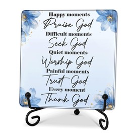 4"X4" Christian Acrylic Plaque With 1 Metal Support-Happy Moment Praise God-Bible Verse Acrylic Sign For Women Men Christian-Inspirational Decorations & Gifts For Home Desk Room Office Shelf-A08