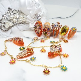 ❗Limited Edition❗Orange Flower Handmade Nail Tips - Short Straight Coffin / ❗한정판❗오렌지플라워 수제네일팁 - 숏일자형코핀
