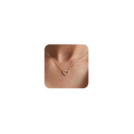 Yatumery Heart Necklace for Women 14K Gold Plated Hollow Cubic Zirconia Love Heart Pendant Necklace for Women Dainty Gold Heart Necklace for Women Trendy Simple Gold Jewelry for Women