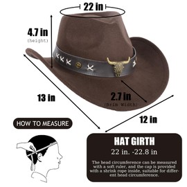 Vintage Western Cowboy Hat with Leather Bull Head Band Wool Felt Wide Brim Stylish Cowboy Hat for Men and Women Elegant Breathable Sun Protection Durable Cowboy Accessories Retro Design