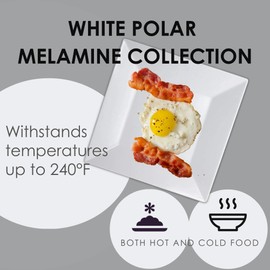 Creations Melamine Snack Plates, Steelite Heavy Duty Break Resistant Commercial Foodservice Restaurant Grade, Polar White 6" Square, Tapered Slanted Classic Contemporary Indoor Outdoor Use, Set of 24