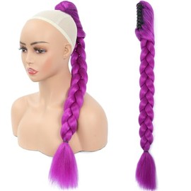 Long Purple Braid Cosplay Hair Extensions Synthetic Fiber Box Braiding Hair 26 INCH Easy Claw Clip ponytail extension for Cosplay Halloween Costume (Purple, 26 Inch)