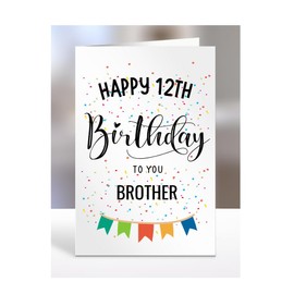 12th birthday card for brother, gifts for boy, boys, him, male, presents for men, from sister, brother, twin, step, bonus, big, little, middle, 12 years old, A5-163f_12