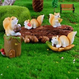 DeryArcle Figurines Squirrels Set of 8 Miniature Lawn Resin Fairy Garden House Figurine Ornaments Entryway Ornaments Cute Fairy House Fairy Room Gardening Lawn Good Luck Micro Landscape Tools Cute