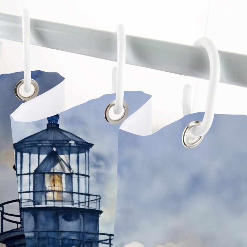 Coastal Lighthouse Shower Curtain for Bathroom, Ocean Nautical Sunrise Beach