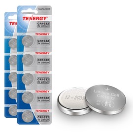 Tenergy CR1632 3V Lithium Button Cell, for Watches, Key Fobs, Calculators, Medical Devices, and More, 10 Count (Pack of 2)