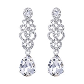 EVER FAITH Mujer Cristal Bohemia Candelabro Lágrima Gota de Agua Nupcial Boda Paseo Colgante Perforado Aretes Pendientes Brillante