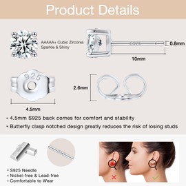 Jewlpire 925 Sterling Silver Stud Earrings for Women, Round Cut Cubic Zirconia Earrings Studs, Silver Stud Earrings Women's Stud Earrings, Stud Earrings 3mm(0.1ct)