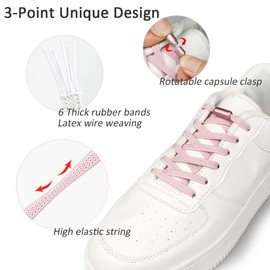 Elastic Shoelaces with Metal Capsule No Tie Rubber Shoe Laces with Quick Release / Rubber Laces Adjustable with Metal Closure, No Tie Shoelaces No More Tying Shoes for Children, 2 Pairs-White+Navy