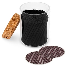 Thankful Greetings 2" All Black Matches in a Jar + Striker Stickers Included | 100 Black Stick Black Tip Decorative Safety Matches w/Cork Top Glass Holder | Gifts, Home Decor, & Candle Accessories