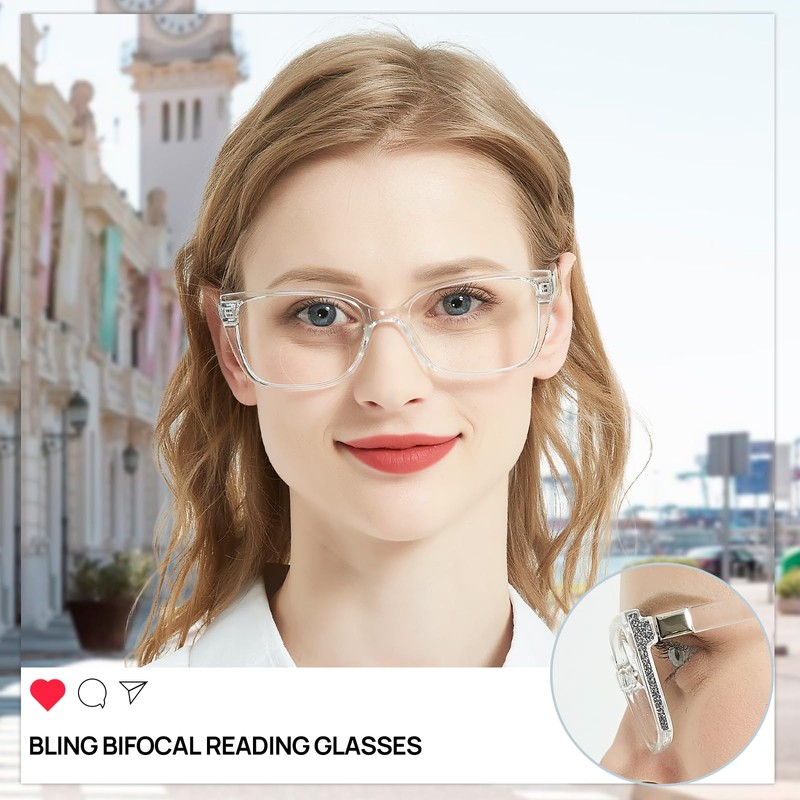 WEMOOTANTS Bifocal Reading Glasses Women's Large Clear Bifocals Readers Glass
