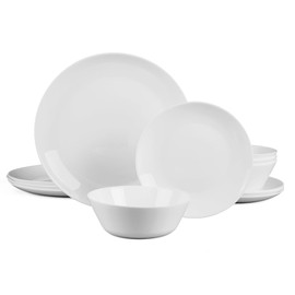 Dinnerware Sets for 4, LaGlint 12 Pieces Opal Glass Plates and Bowls Set, Dishwasher and Microwave Safe Dish Dinning Ware, Chip and Scratch Resistant Dishware White