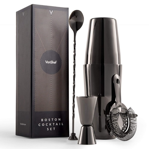 VonShef Cocktail Shaker Set, Graphite 5pc Set with 800ml Boston