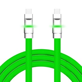 chubbycable Neon Chubby - Fast Charge Cable with Smart Light RGB Color Gradual Light Up LED USB Charging Cable, Green, Type-C to Type-C, 6.6 FT