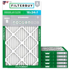 Filterbuy 16x24x1 Air Filter MERV 8 Essential Dust & Allergy Defense (6-Pack), Electrostatic Pleated HVAC AC Furnace Filters Replacement (Actual Size: 15.38 x 23.38 x 0.75)