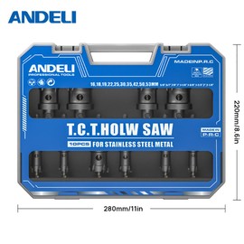 ANDELI 15PCS 5/8"—2-3/32" TCT Hole Saw Set,Carbide Hole Opener Set, Hard Metal Hole Cutter, Heavy Duty TCT Hole Saw Knife with Guide Drill for Iron, Aluminum, Copper Plate, Plastic