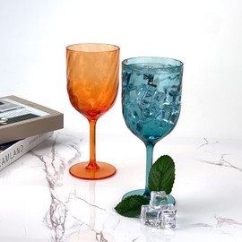 Yalin Set of 6 Unbreakable 12 oz Acrylic Plastic Wine and Water Tumbler Stackable Goblets. (Multicolor, 15 oz)