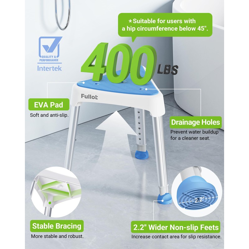 Space-Saving Triangular Shower Chair for Elderly and Disabled, 400 lbs