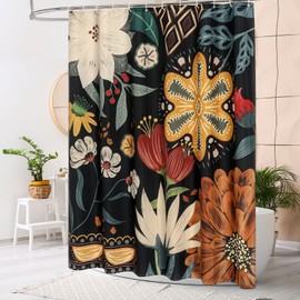 MitoVilla Small Stall Boho Shower Curtain 36 x 72, Vintage Flower Narrow Half Size Chic Shower Curtains for Modern Bathroom Decor, Tropical Leaves Floral Shower Curtain 36 inch