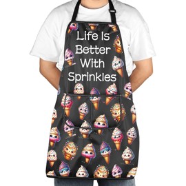 JXGZSO Sweet Ice Cream Lover Gift Ice Cream Apron With Pockets Life Is Better With Sprinkles Ice Cream Cooking Apron Foodie Gifts