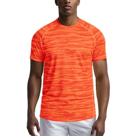 Zengjo Workout Shirt Men Quick Dry Lightweight(Neon Orange,X-Large)