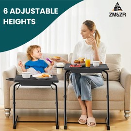 ZM&ZR TV Tray – 6 Adjustable Height Levels & 3 Tilt Angles – Foldable Multipurpose Snack Table with Retractable Cup Holder – Slide Under Sofa or Bed – Portable Laptop, Dinner & Coffee Table