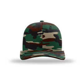 Richardson 112 Trucker Hat Snapback Cap Adjustable Baseball Hat Blank Hat Bulk Hats - Green Camo/White