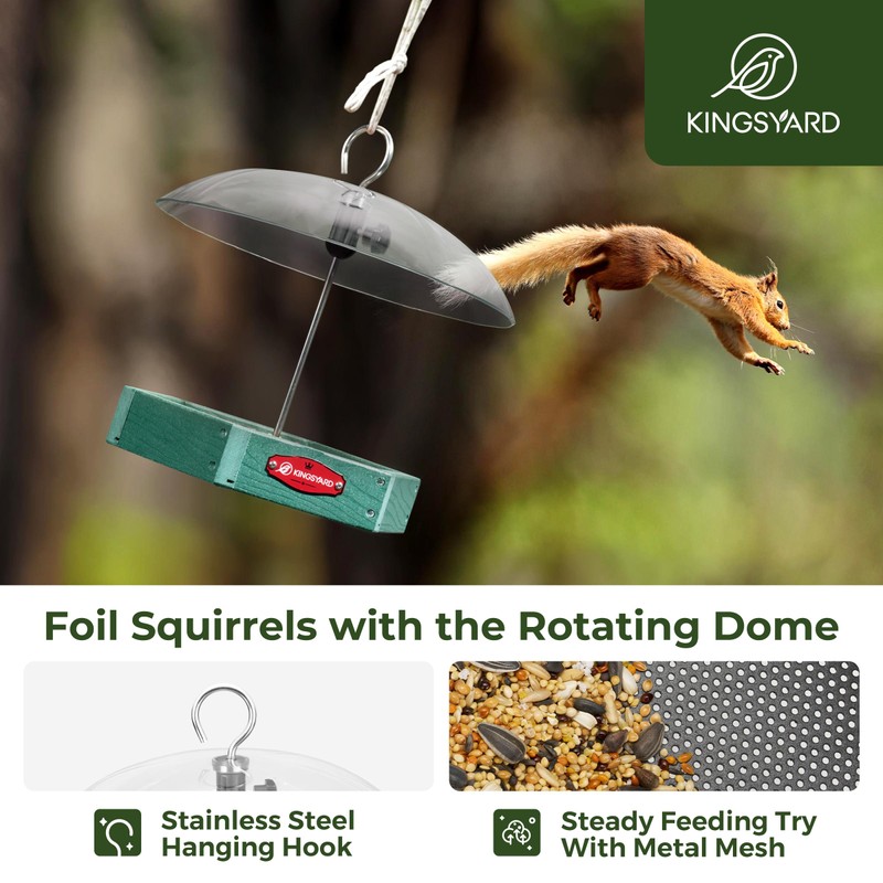 Kingsyard Large Platform Bird Feeder Outdoor Hanging, Adjustable Dome Squirrel