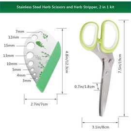 Herb Scissors Herb Stripper Set, CoiTek Stainless Steel Herb Cutter Tools 5-Blades Scissors with Herb Stripping Tool, Safe Cover, Cleaning Comb Multi-Blade Herb Shears 2 in 1 Herb Tools Kits (Green)