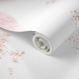 Peel & Stick Wallpaper 3ft x 2ft - Pink Pastel Watercolor Gold Copper Hearts Heart Floral Custom Removable Wallpaper by Spoonflower