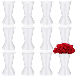 Beeveer 12 Pack Plastic Flower Bucket 11.8 Inch Tall Vase Bucket Cone Vase with Base for Cut Flower Multipurpose Buckets for Flower Bouquet Holder Centerpieces Decorations for Home Wedding (White)