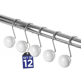 Creative Scents White Shower Curtain Hooks - Set of 12 Smooth Gliding Shower Curtain Rings for Bathroom Shower Rod - Decorative White Bathroom Decor Accessories Set