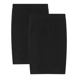 Noomelfish Girls 2 Pack Knee Length Pencil Skirts Plain Stretch Cotton Modest Skirt, Black 2 Pack, Size 13-14 Years