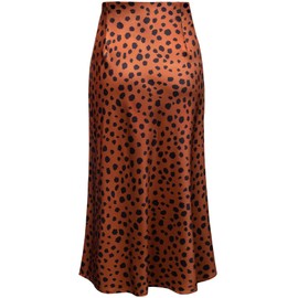 Raincol Leopard Print Skirt for Women Cheetah High Waist Silk Satin Skirts Midi Length Elastic Trendy Summer Leopard Caramel L
