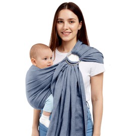 Shiaon Baby Ring Sling Wrap, Lightweight Baby Carrier Sling Toddler Sling, Cotton Baby Wraps Carrier (7-35 lbs) for Infants and Toddlers, Baby Shower Gifts, Blue
