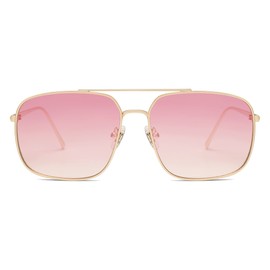 SOJOS Retro Square Aviator Sunglasses Womens Mens Double Bridge Metal Sun Glasses SJ1176, Gold/Gradient Pink