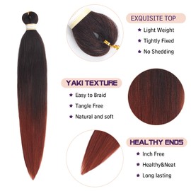 Beyond Beauty Braiding Hair pre stretched, Braids Synthetic Fiber Ombre Yaki Texture, Natural Easy Twist Braids Crochet Hair Hot Water Setting hair extensions
