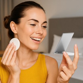 Fyntave Portable Folding Mirror, 2 Pcs Ultra Slim Portable Mini Folding Mirrors Compact Makeup Compact Aluminum Shell Cosmetic Mirror for Travel Daily Work Business (3.3x2 Inches)