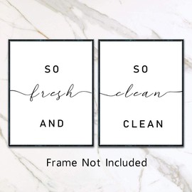 So Fresh and So Clean Clean Bathroom Quotes and Sayings Art Prints Set of 2 Bathroom Decor Laundry Room Wall Art Decor, 8 x 10 Inches Shimmer Art Paper Unframed